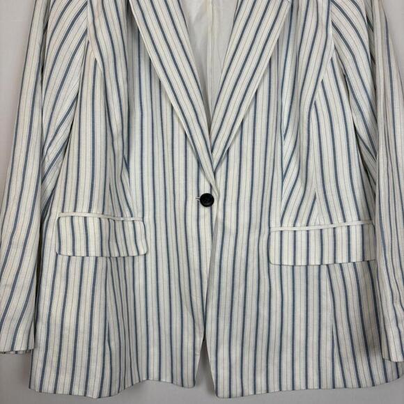 LOFT Plus Linen Blend Blue and White Vertical Nautical Striped Blazer Size: 24 - Picture 4 of 7